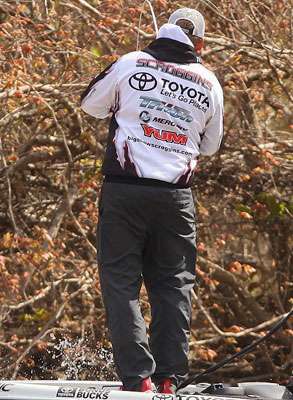 <p>Terry Scroggins hooks up with his second fish of the day. </p>
