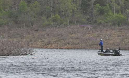 <p>Vinson fishes a point, looking for fish pulling up on the warm day.</p>
