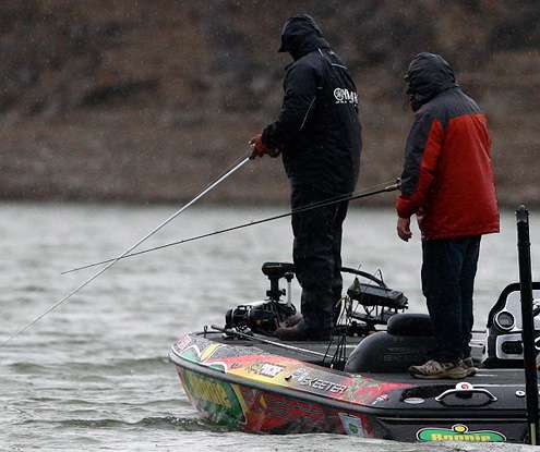 <p>Keith Poche lines up on a waypoint before making a cast.</p>
