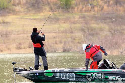 <p>Roumbanis quickly hooks another fish on a point. </p>
