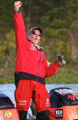 <p> </p> <p>Tietje celebrates his early limit of bass. </p> 