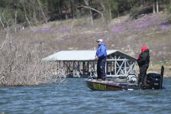 <p> </p>
<p>Greg Vinson works some shallow brush and boats a nice fish later on Day One.</p>
