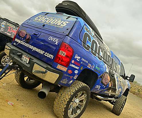 <p>Here's Monroe's Duramax Diesel-powered Chevy Silverado. It's got more lift than any other rig on tour.</p>
