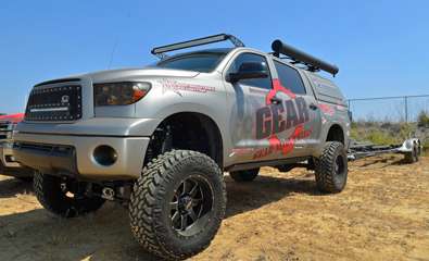 <p>If one Rigid Industries light bar is good, two are better, right? Right, according to Myers. That's another one running across the top of his windshield.</p>
