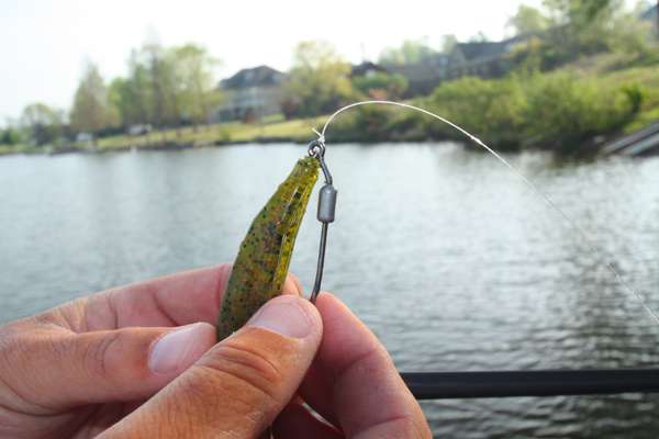 The Owner swimbait hook McCaghren used with his Zoom Swim Fluke featured a movable belly weight.