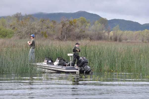 <p> </p>
<p>Jeffery Russell, left, and Alex Robbins of Humboldt State fish the tules.</p>
