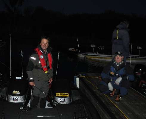 Leroy Starling of Montana and Shane Johnson of Utah wait for staging to begin.