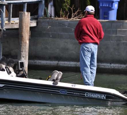 <p>Co-angler Marty Demarais of Montana has two fish in the boat by 10:30. That's how many he weighed in yesterday.</p>
