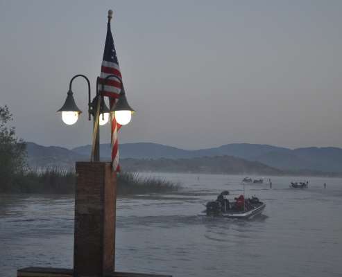 <p>The American flag greets each boat as it takes off.</p>
