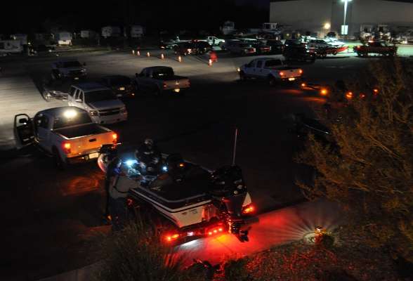 <p> </p>
<p>Competitors gather in the parking lot for the Day Two launch on Douglas Lake for the 2013 B.A.S.S. Nation Southern Divisional.</p>
