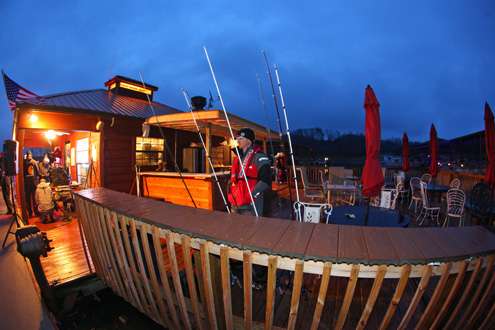 <p> </p>
<p>Co-anglers get ready for the day on the dock at the Point Resort. </p>
