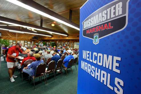 <p> </p>
<p>A sign welcome Marshals to the Elite Series event on Bull Shoals Lake. </p>
