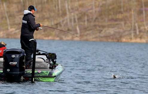 <p>Cliff Pace had an early limit of bass and fights another fish. </p>
