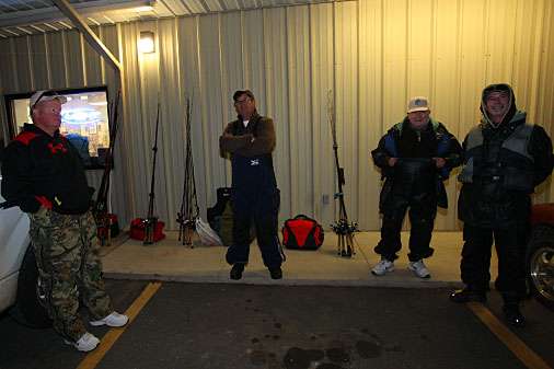 Co-anglers hang out at the Red River South Marina store before Day One gets underway.