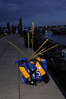 <p>A co-angler's gear sits dockside.</p> 