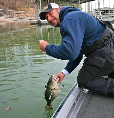 <p>Lemon used a Yumbrella rig and Gene Larew Sweet Swimmers to catch the 12-pounder, and in April the same rig was working well.</p>
