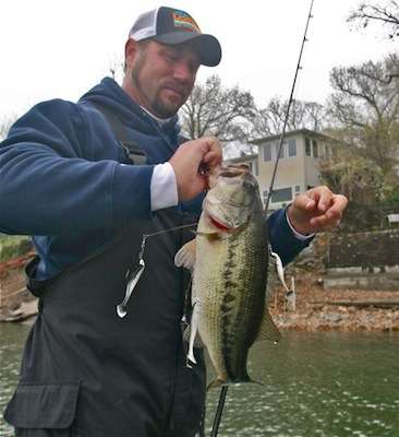 <p>Boat docks and the colder, clearer water at the lower end of Grand Lake in April were holding lots of pre-spawn bass that hit the umbrella rig.</p>
