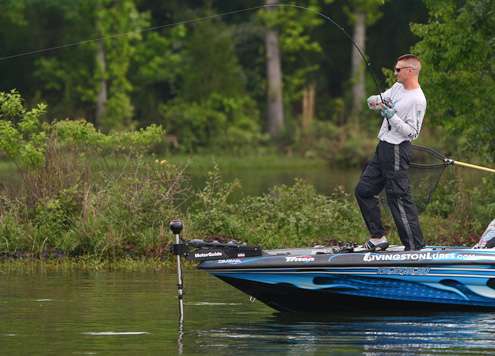 Randy Howell hooks up with a fish early on Day One of the Bass Pro Shops Southern Open #3 on Logan Martin Lake. 