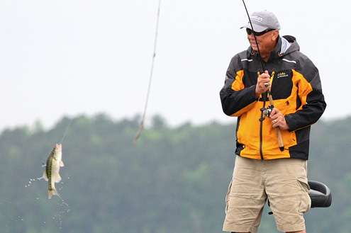 <p> </p>
<p>Smith swings a keeper spotted bass into the boat. </p>
