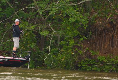 <p>Bradley Roy stopped to fish where part of a clay bank had fallen into the Alabama River.</p>
