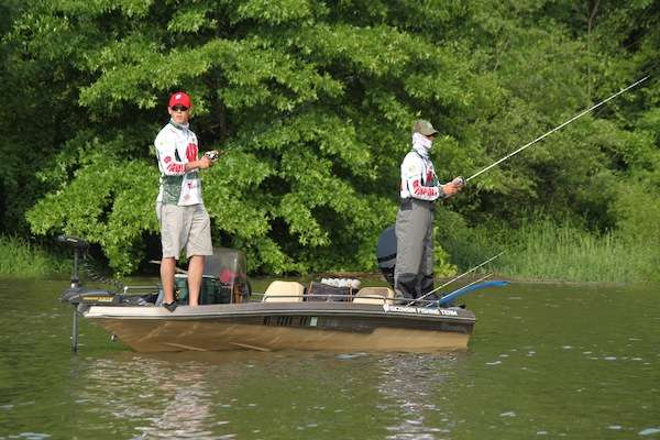 <p>Wisconsin anglers Kevin Yeska and Tanner Blaschka work slow. </p>
