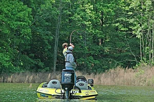 <p> </p>
<p>After swinging and missing half a dozen times, Reese sets the hook and his rod loads.</p>