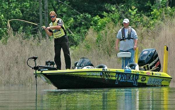 <p> </p>
<p>Reese works the bass round the boat so he can land it from the driverâs seat.</p>