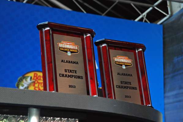 <p>Before the Elite weigh-in, college teams from Alabama competed for these trophies.</p>
