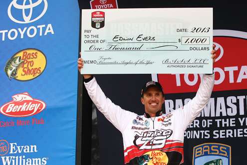 <p>Edwin Evers was awarded a check from Toyota for leading in AOY points at Bull Shoals, Ark.</p>

