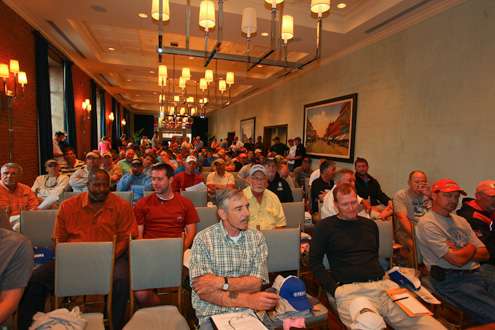 <p> </p>
<p>Day One Marshals settle into their seats for their tournament briefing. </p>
