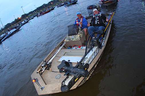 Keith Poche sports an aluminum bass boat allowing him, if necessary, to fish in hard to reach areas.