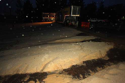 <p>Water spilling down the Lakeside parking caused erosion at the beach.</p>
