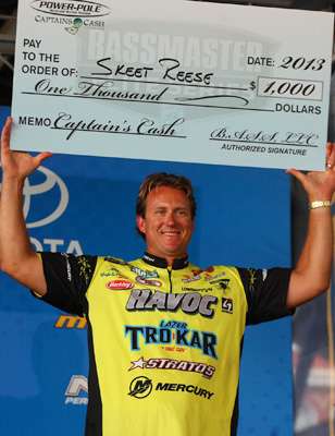 <p>Skeet Reese claimed $1,000 in Captain's Cash from Power Pole.</p>
