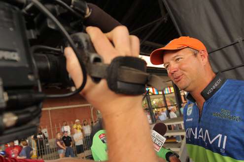 <p>Alabama's Steve Kennedy is interviewed by a local TV station.</p>
