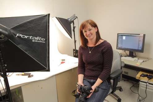 <p>She shoots all of the hottest bass fishing baits for the magazines. </p>