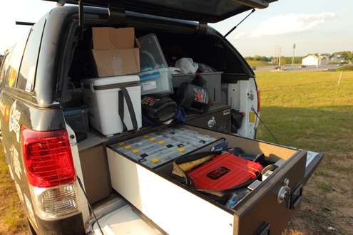 <p>Evers' truck bed features a drawer system to handle his tackle storage needs.</p>
