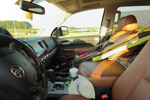 <p>This is the view from the driverâs seat; Evers' rods are riding shotgun today.</p>
