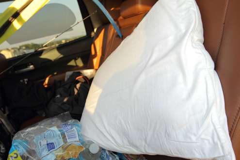 <p>Evers packs his own pillow... Creature comforts really count on the road.</p>
