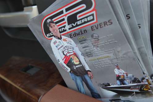 <p>Evers is prepared to meet his fans; he keeps a stack of signature cards in the pocket of his door.</p>
