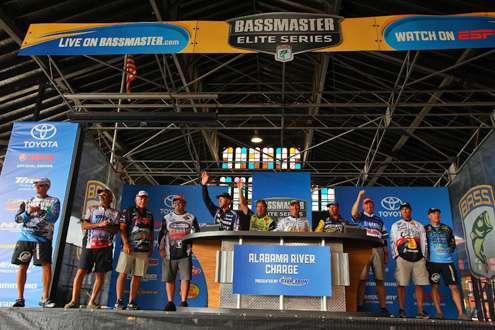 <p>The Top 12, who will fish on the final day of the Alabama River Charge for a shot at $100,000 and a berth in the 2014 Bassmaster Classic.</p>
