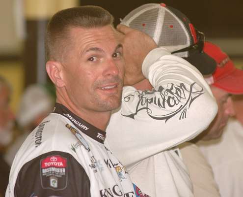 <p>Elite Series angler Randy Howell looks confident at the tournament meeting. He went on to win the Open in a big way.</p>
