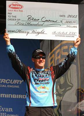 <p>Brent Chapman got his $500 check from Berkley for the Berkley Heavyweight Award he earned on the Alabama River.</p>
