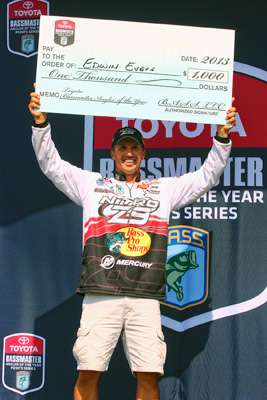 <p>Edwin Evers was awarded a check from Toyota for leading in AOY points after the Elite Series event held on the Alabama River.</p>

