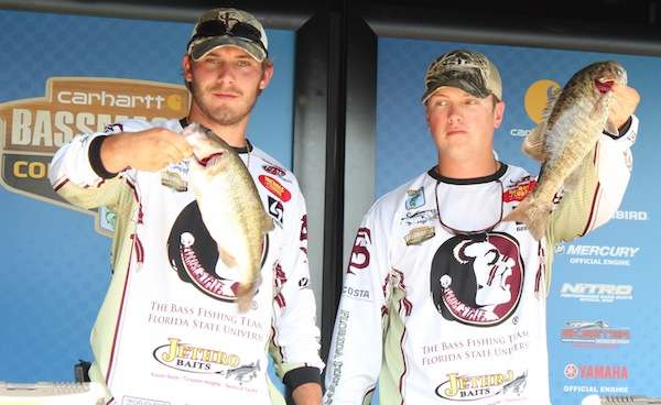 <p>Nicholas Harris and Zachary Gilmore of FSU caught their first spotted and smallmouth bass even on Day Two. </p>
