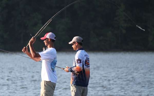 <p>Lee slings a swimbait out, the culprit for most of their bites on Day One. </p>

