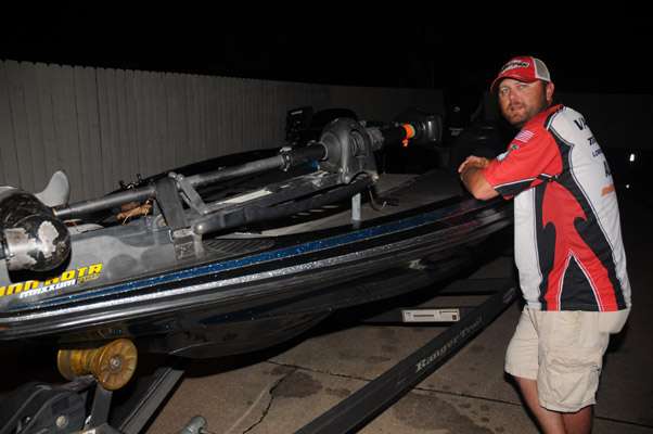 <p> Michael Valentine of Mississippi looks over his boat before heading to the ramp.</p>
