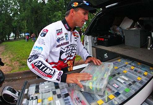 <p>Edwin Evers goes through his truck bed of tackle looking for the right lures to keep his lead in the Angler of the Year race.</p> 