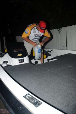 <p>Mississippi leader Randy Ladner adds some ice to his cooler.</p>
