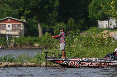 <p>Brandon Palaniuk fires his bait down the side of the bank.</p> 