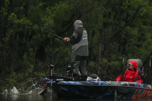 <p>As the rain begins to fall again, Biffle hooks another keeper.</p>
